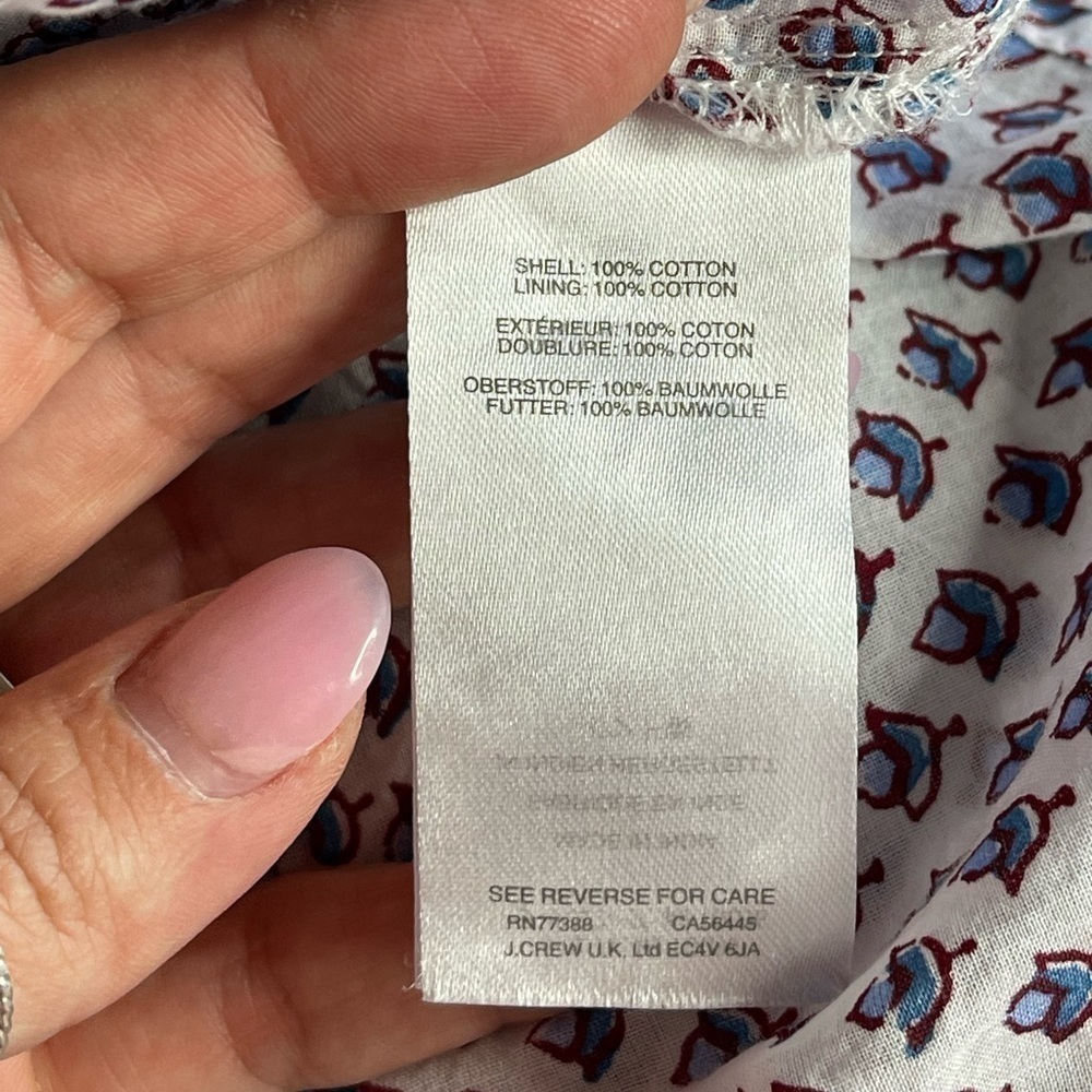 J Crew Floral Paisley Cotton Peasant Top In Bright Periwinkle size 6 - Picture 14 of 16